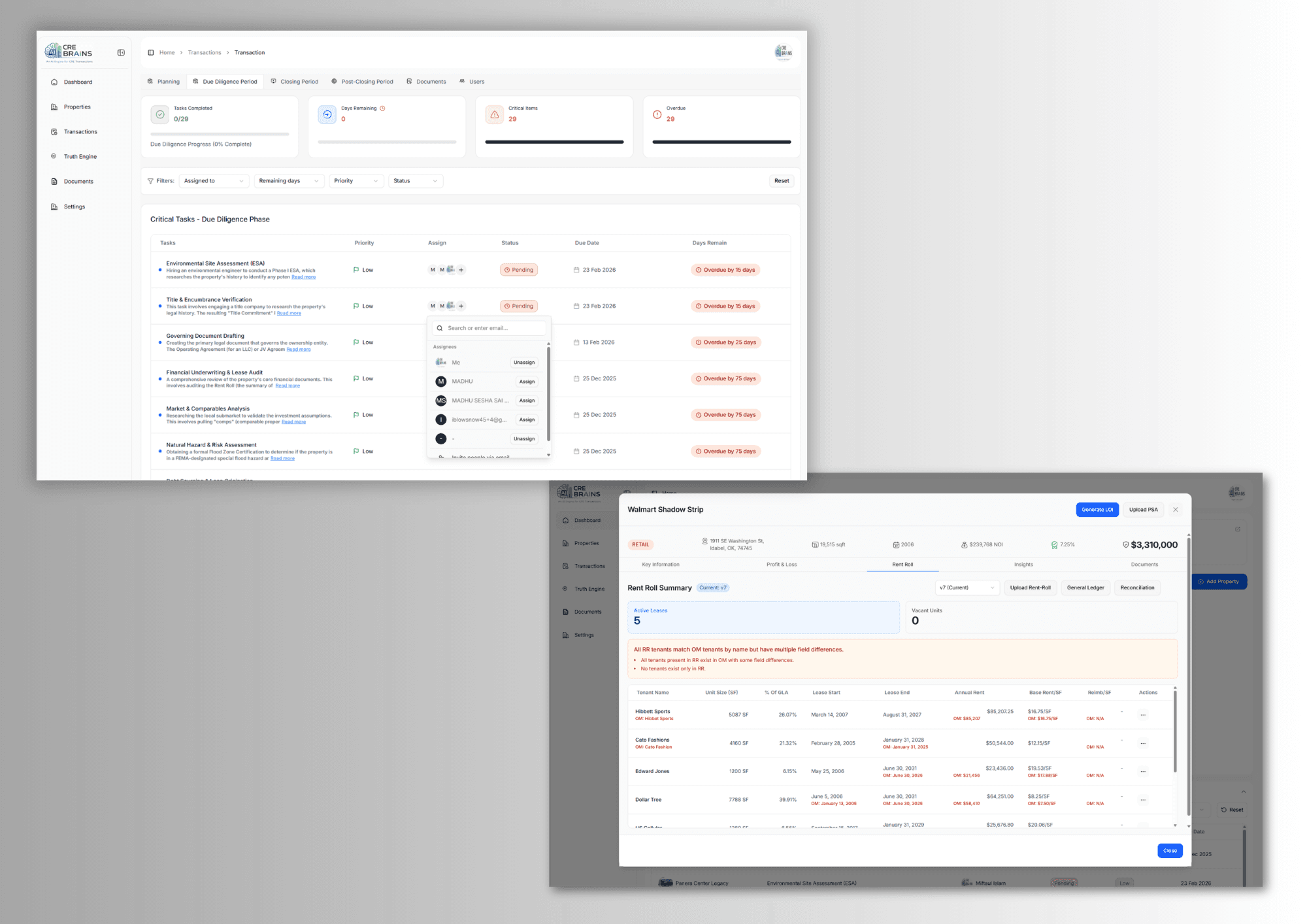CreBrains — Product capture — deal dashboard